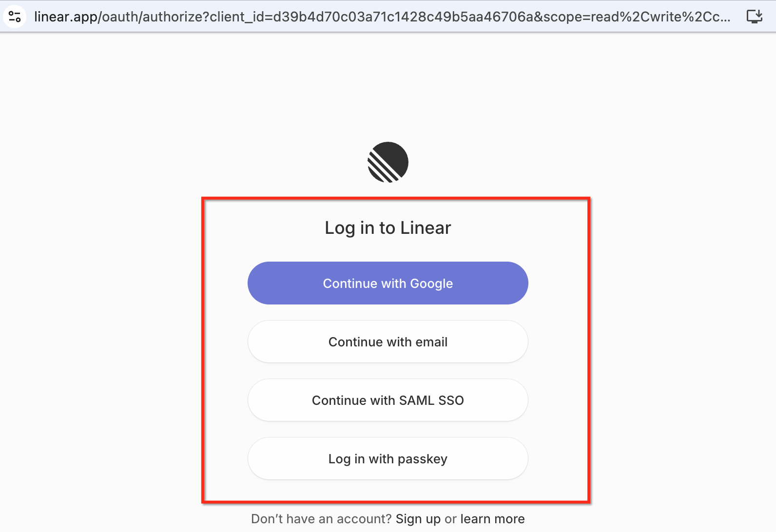Linear authorization screen opened from the Integrations settings