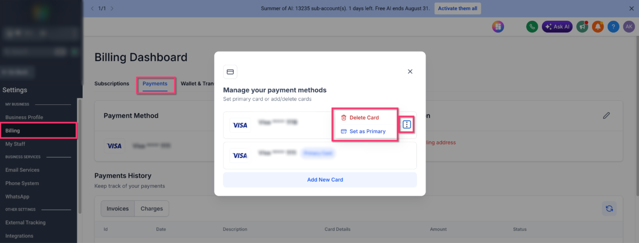 Delete a saved payment method