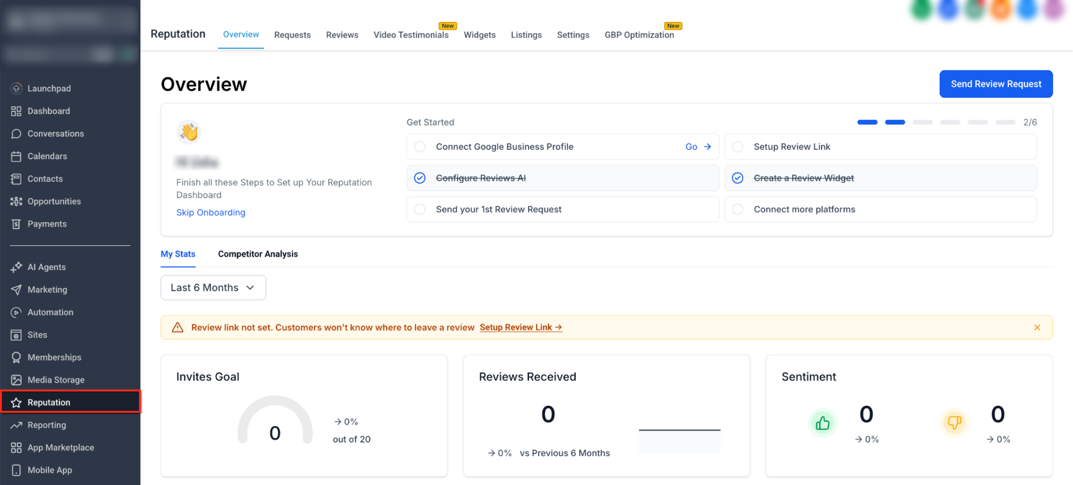 ResQEngage Reputation Overview page with Reputation highlighted in the navigation.