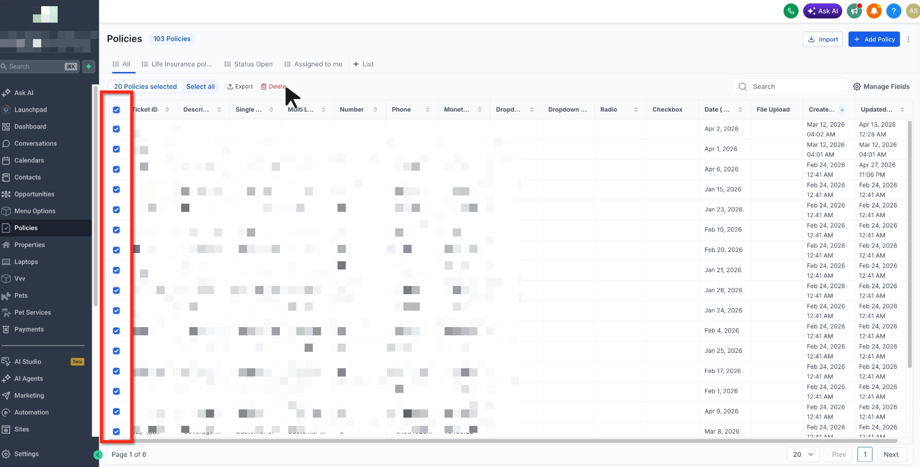 Selecting multiple records with list-view checkboxes