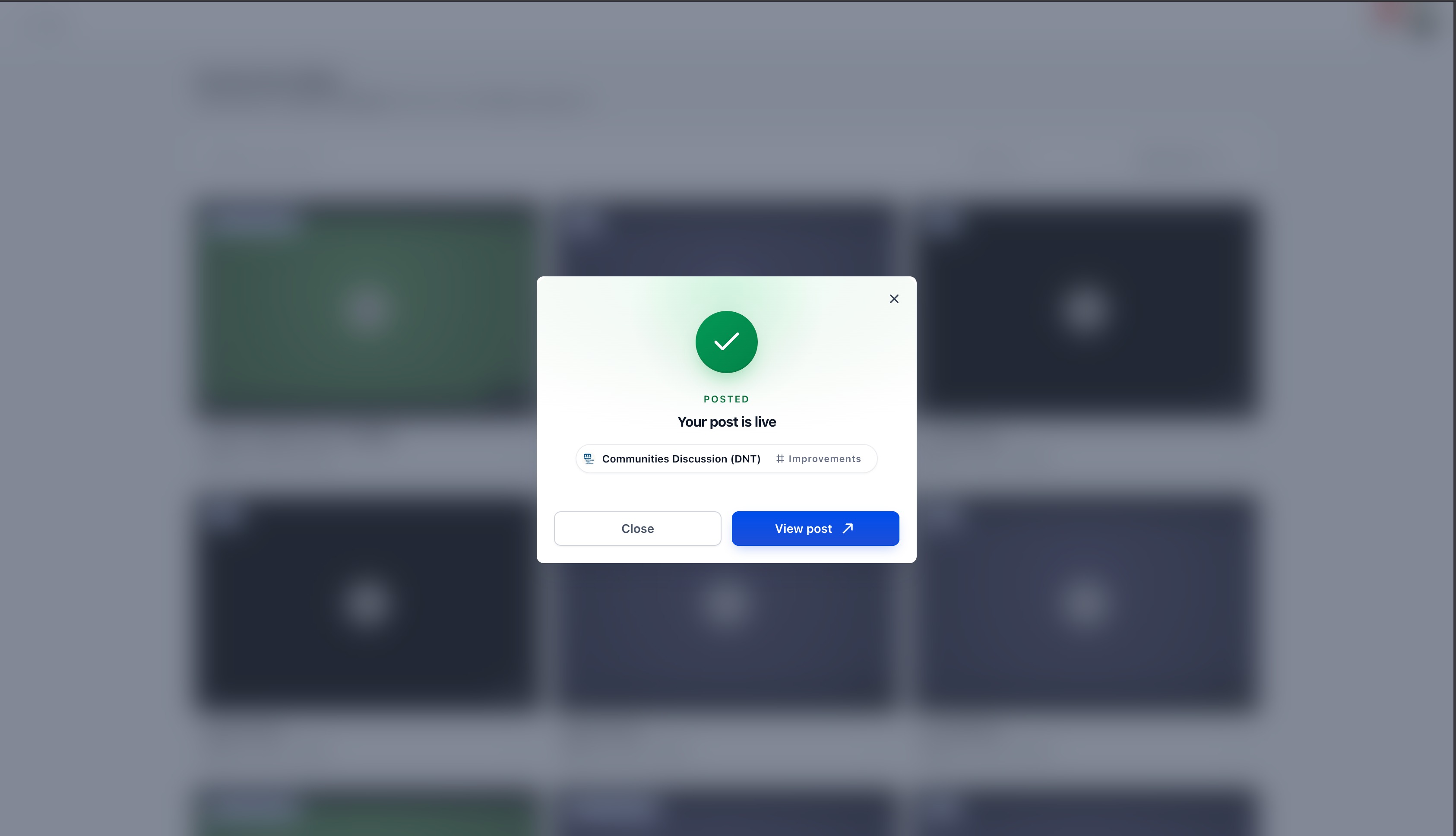 Confirmation after publishing a meeting recording as a Community post