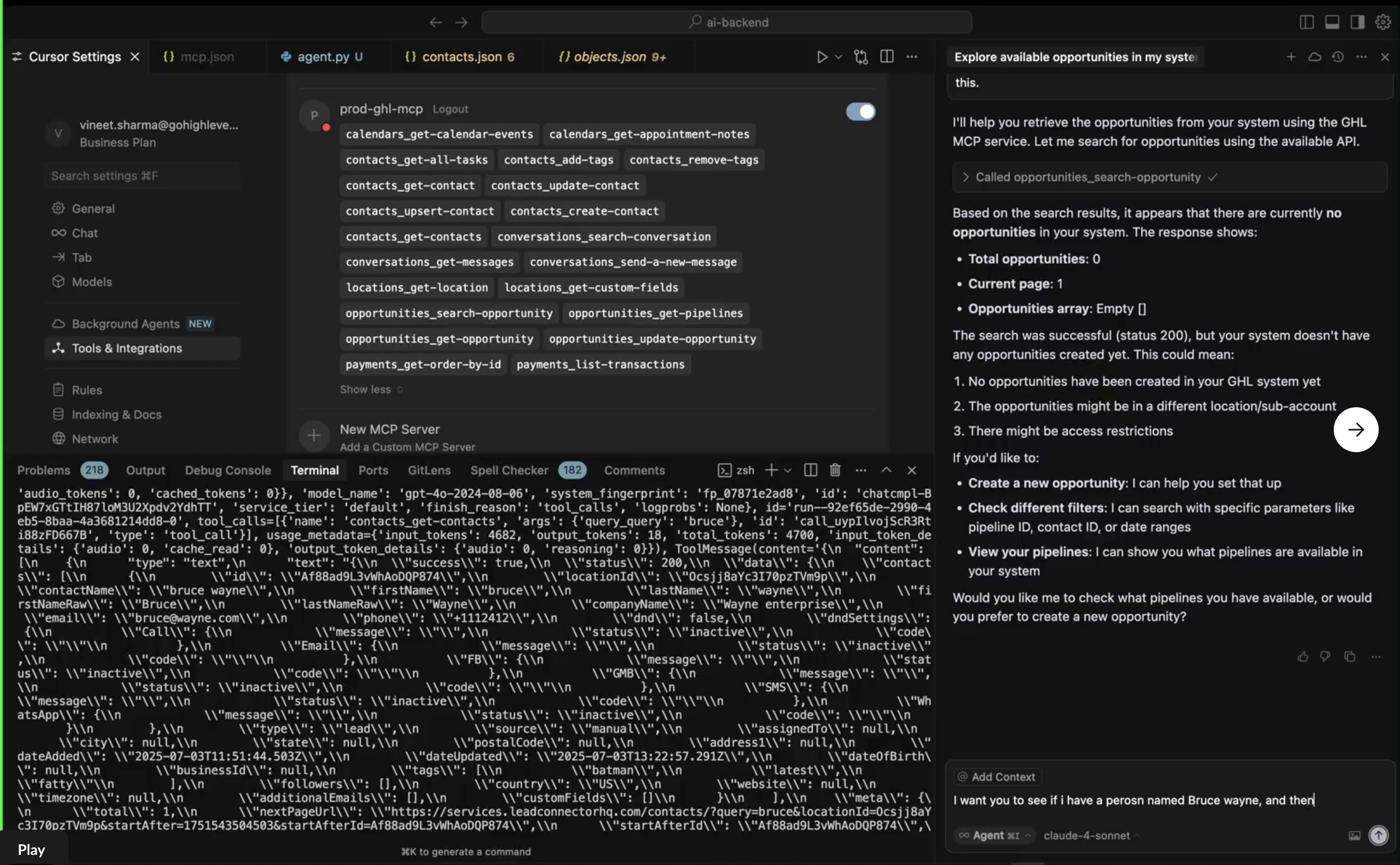 Opportunity tools available through an MCP connection