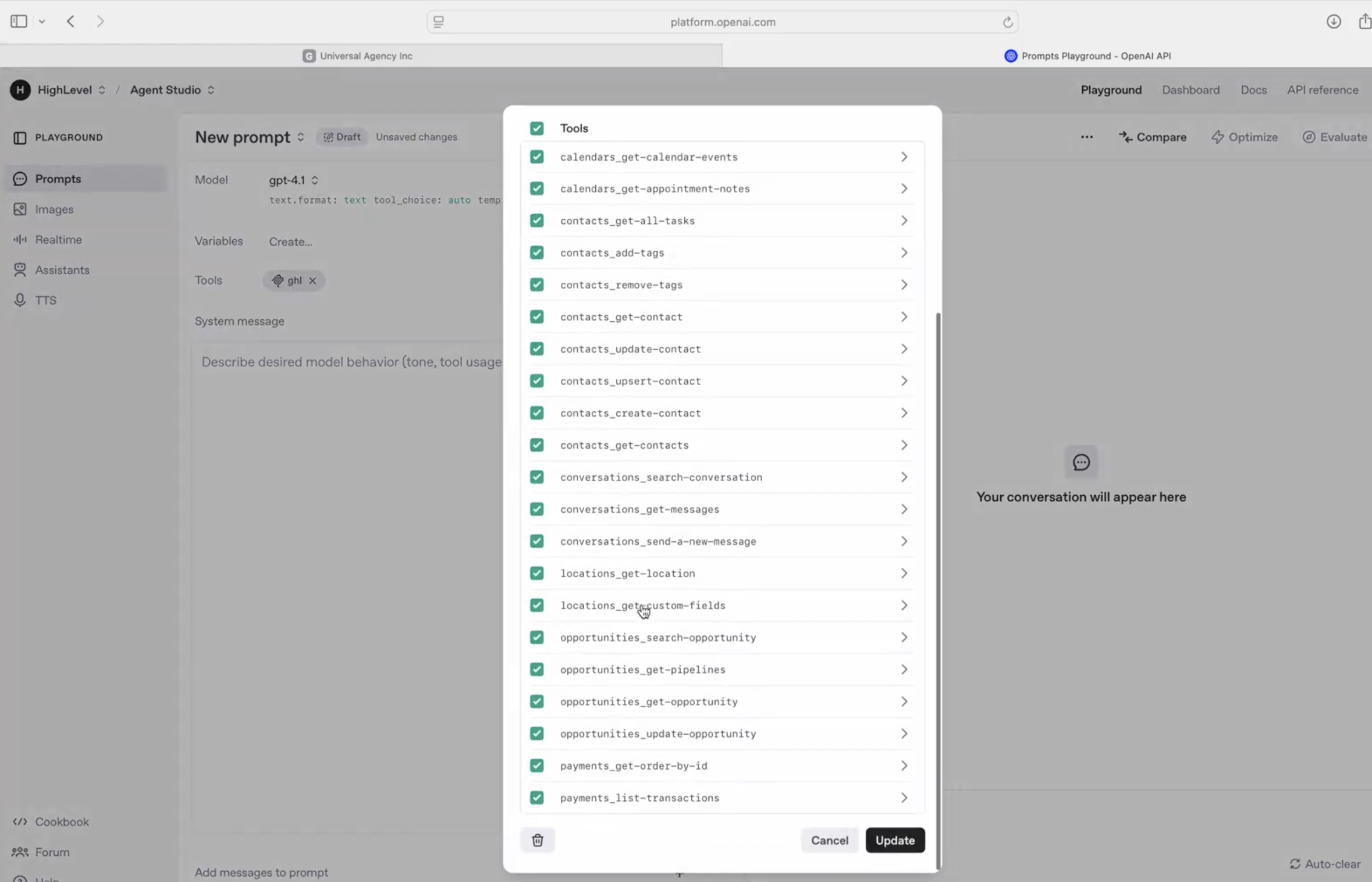 Conversation tools available through an MCP connection