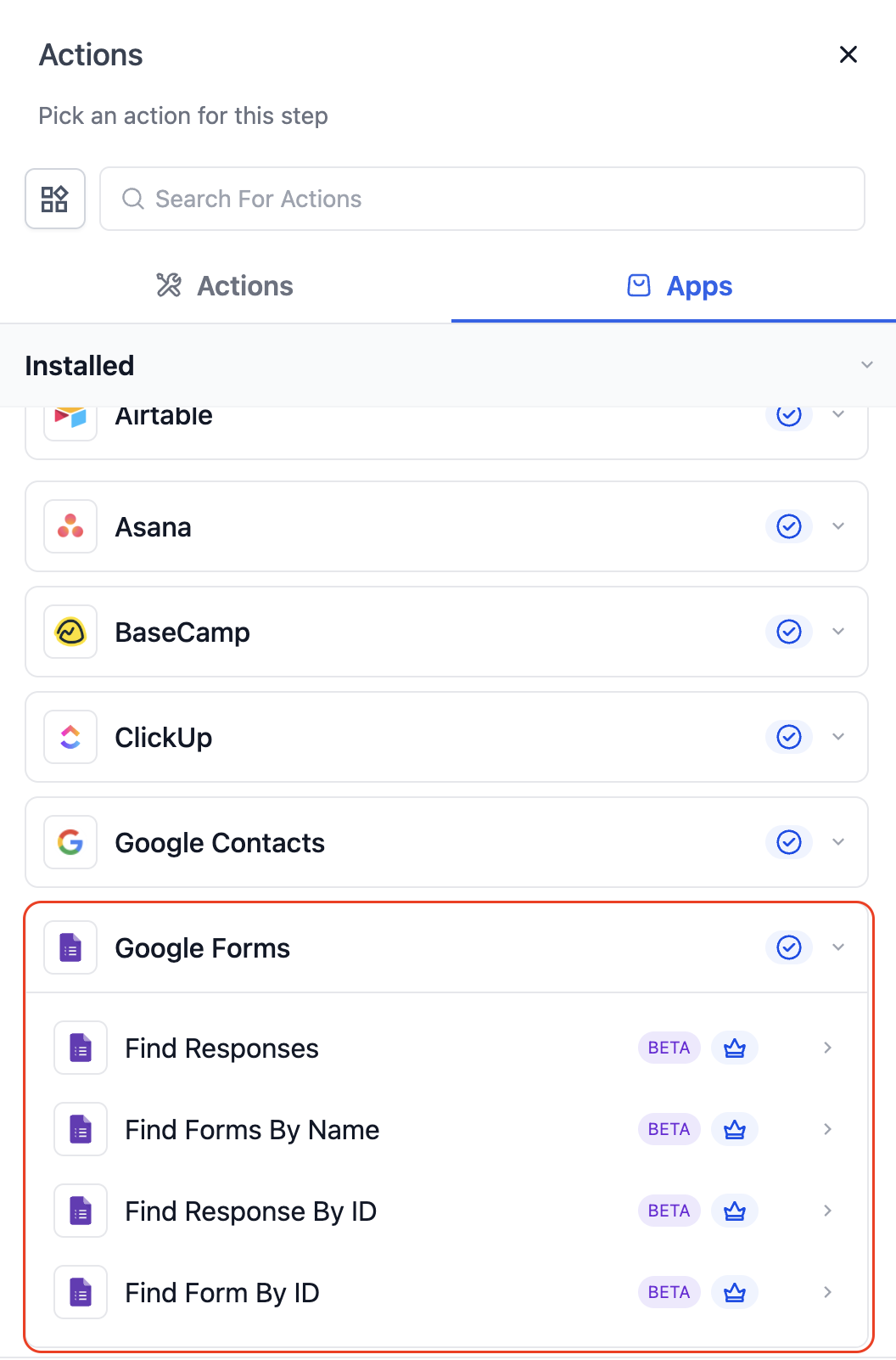 Configuring Google Forms in a workflow