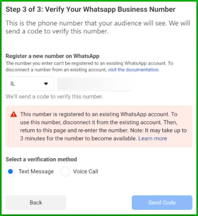Number registered to an existing WhatsApp account error