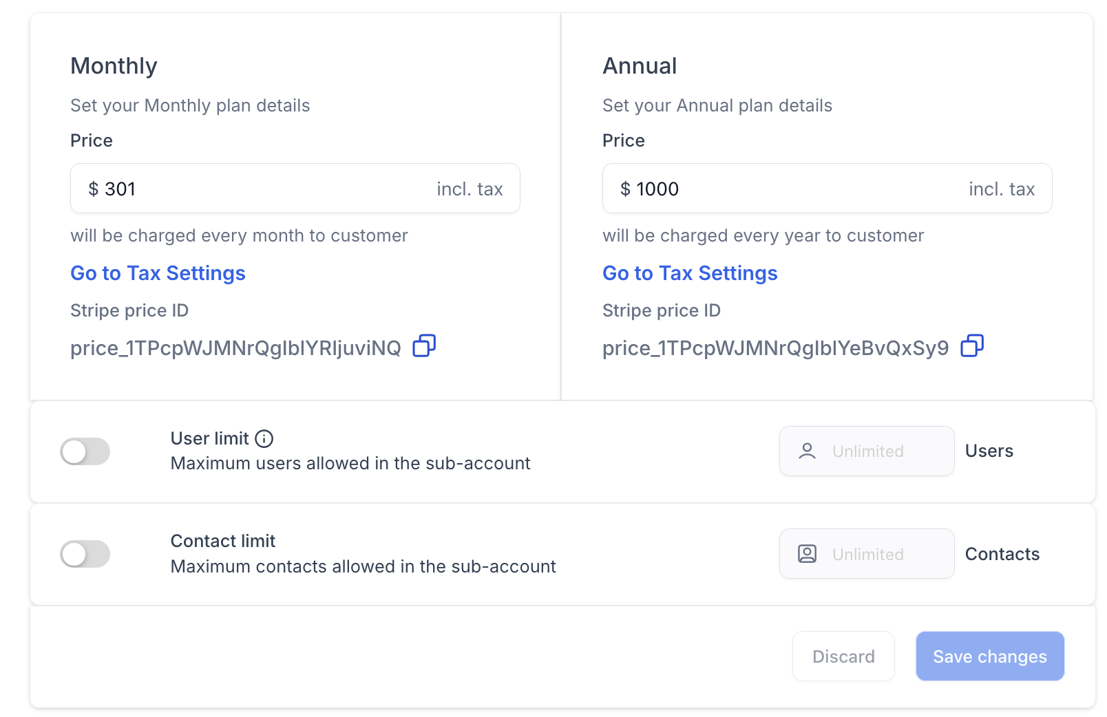 SaaS checkout displaying calculated tax and the final subscription total